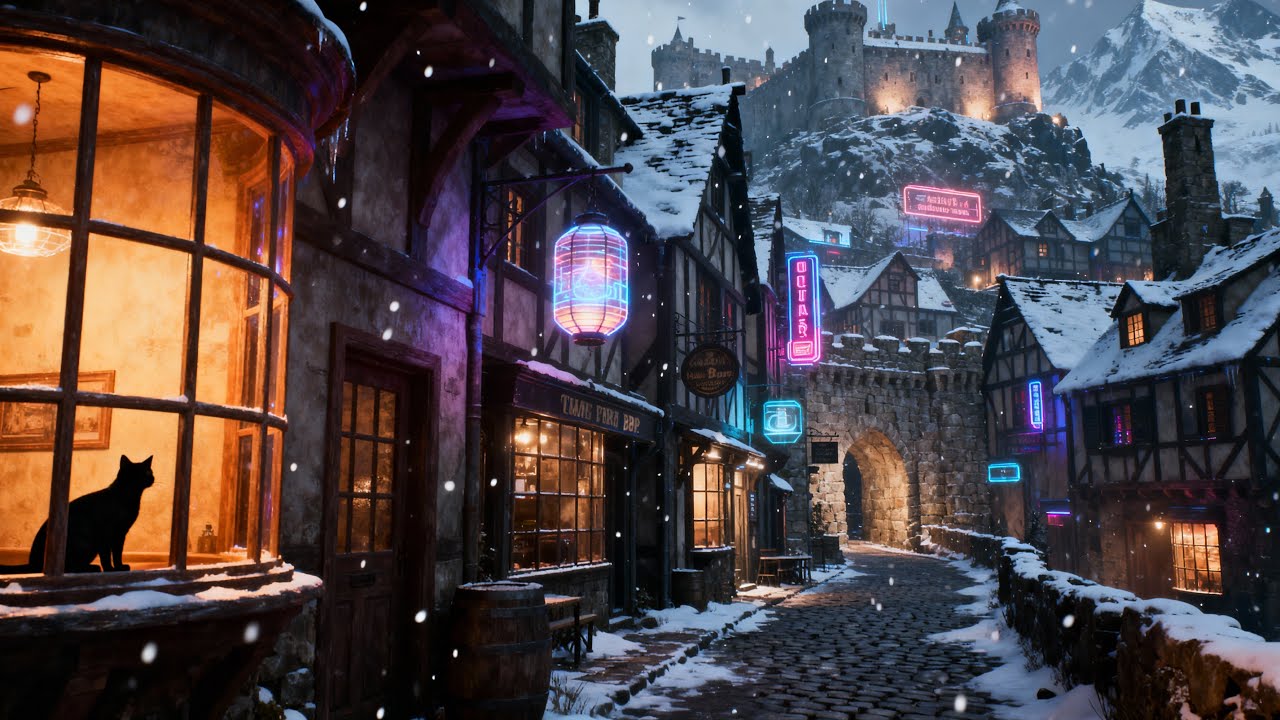 Lofi jazz - Snowy Night with Black Cat. Lofi music for sleep, study or chill.