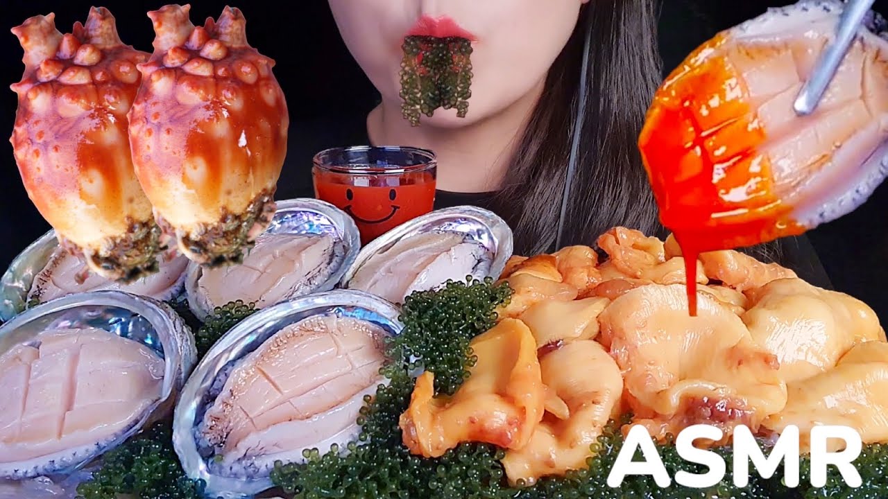 Мукбанг из морского ушка Морской сквирт мукбанг Морской виноград АСМР Звуки поедания сырых