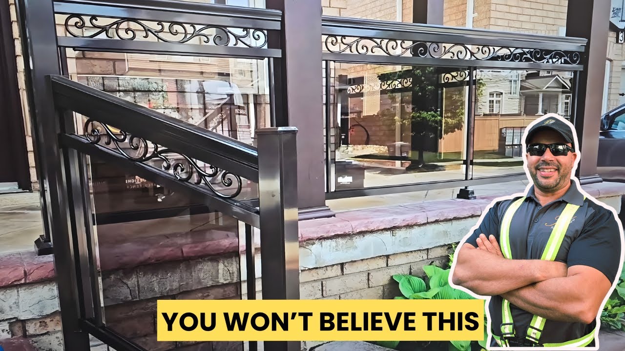How to Install Brown Aluminum Railings with Bronze Tinted Glass on Concrete Porch & Stairs