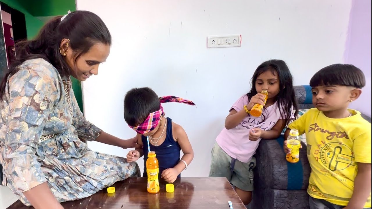 डोळे बांधून frooti  कोण पिणार बघू 🫢