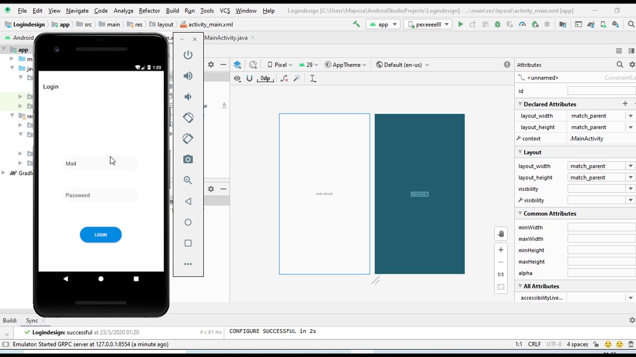 create a stylish simple Android Login activity design with a progress bar