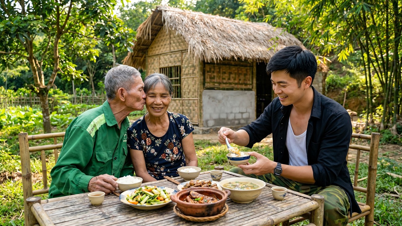 Former soldier Trieu Khang completes the gift of a new kitchen for his grandparents.