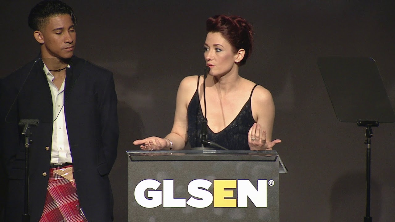 Actors Chyler Leigh and Keiynan Lonsdale speak at the GLSEN Respect Awards - Los Angeles