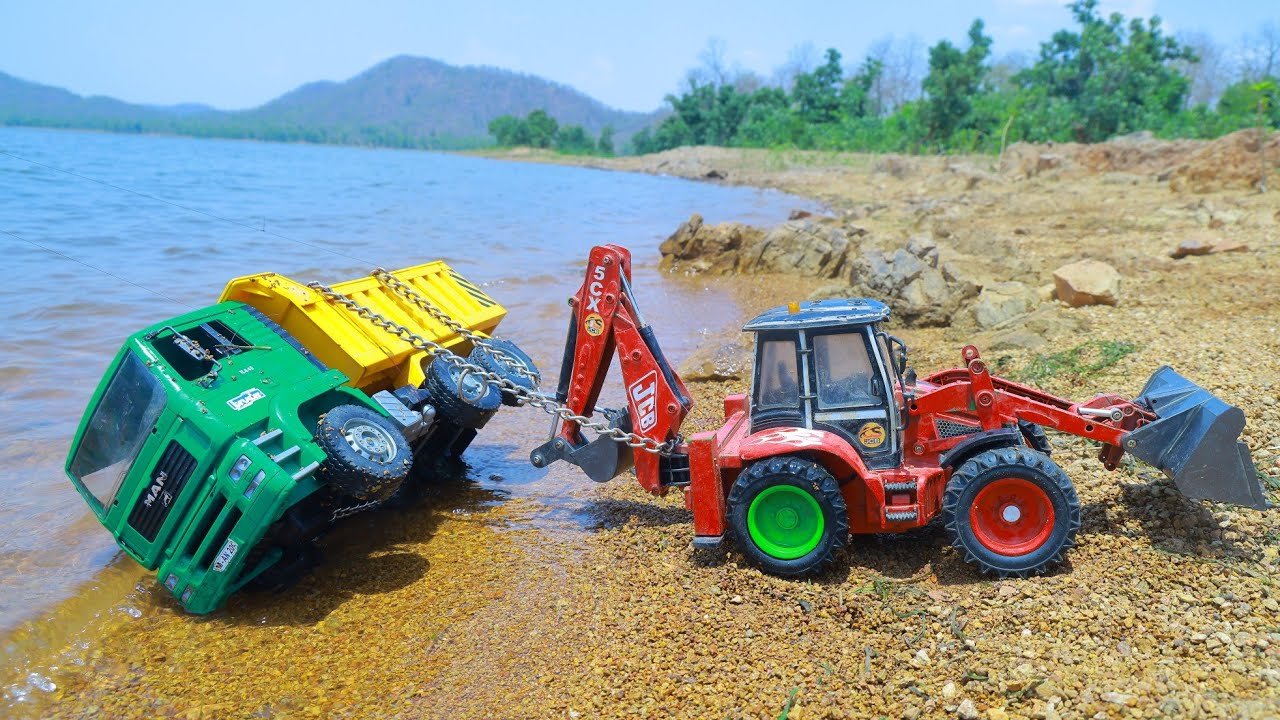 Kids Powerful JCB Loading Sand into Big Dumper 3 Tata Tipper CRASH River Rescue Crane JCB ? CS Toy 