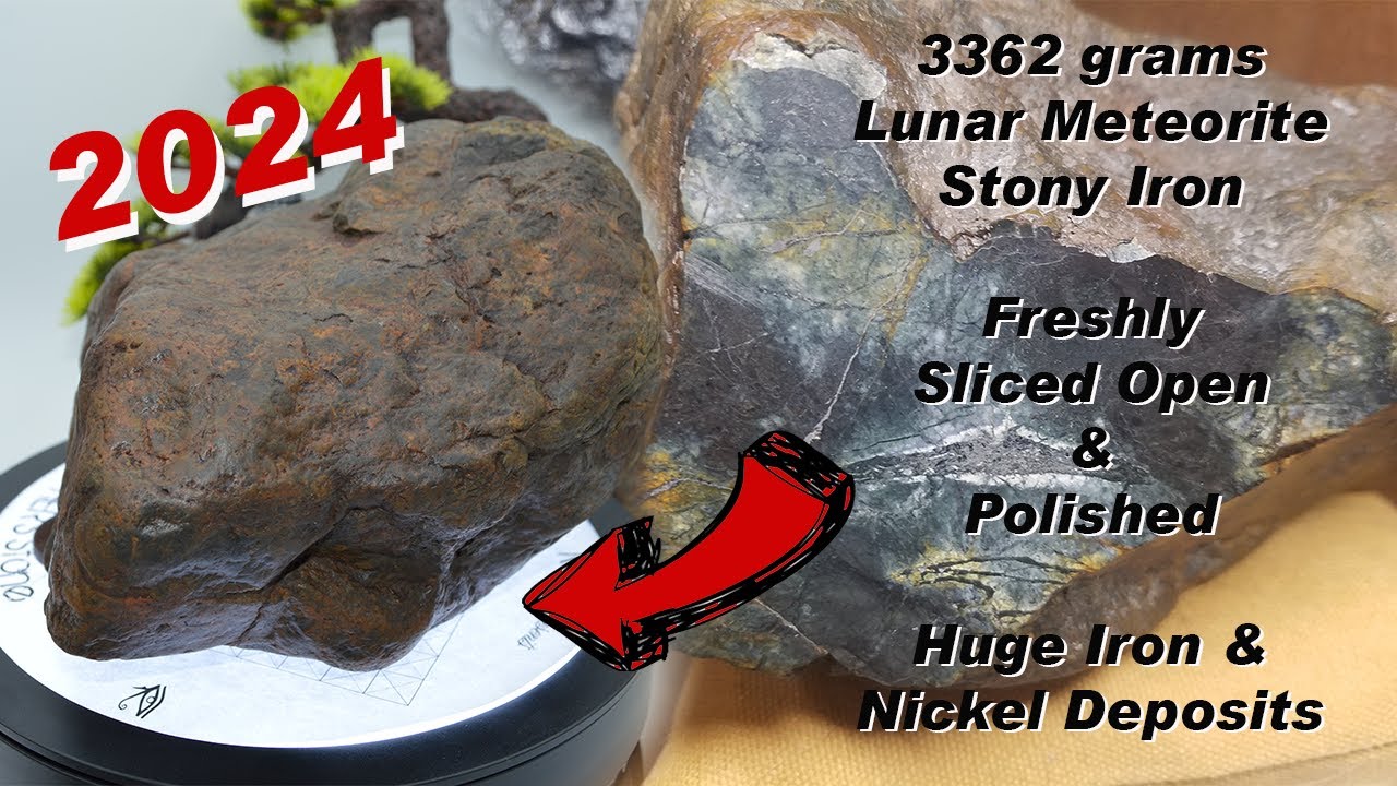 Stony Iron Lunar Meteorite 3362g Slice shows huge Iron and Nickle deposit
