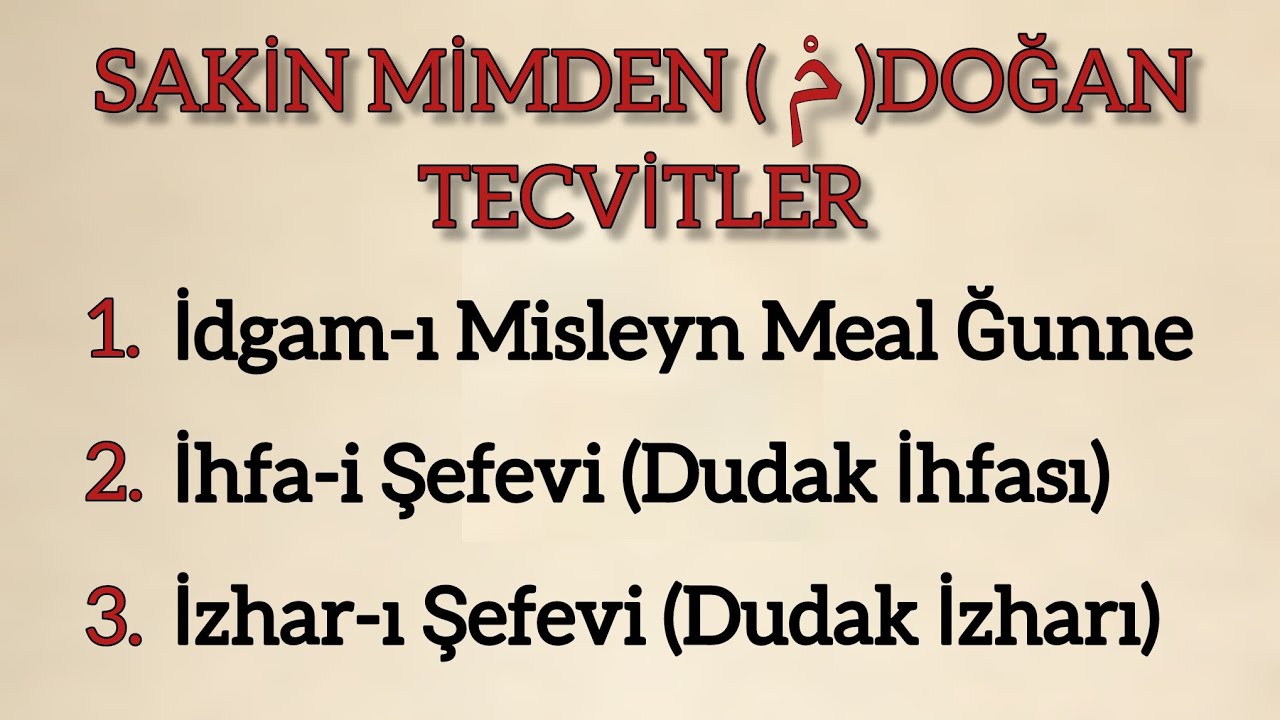 Sakin Mimden Doğan Tecvitler - İdgam-ı Misleyn Meal Ğunne, İhfa-i Şefevi, İzhar-ı Şefevi 