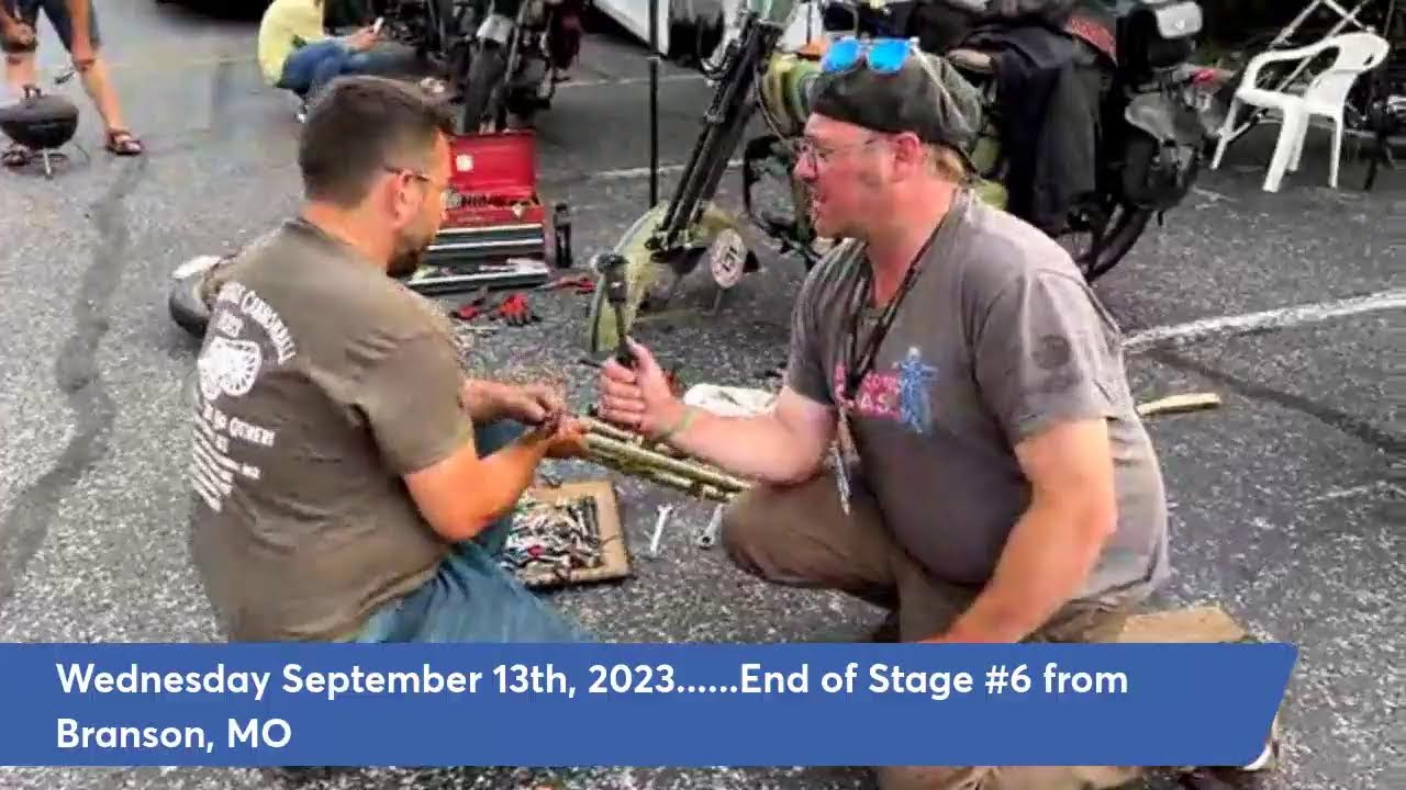 Live in the parking lot Branson, MO at the end of stage #6 2023 Motorcycle Cannonball