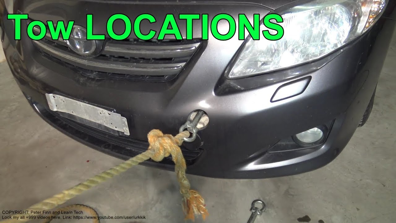 Where are Tow Hook locations Rear and Front areas Toyota Corolla. Years 2007 to 2018