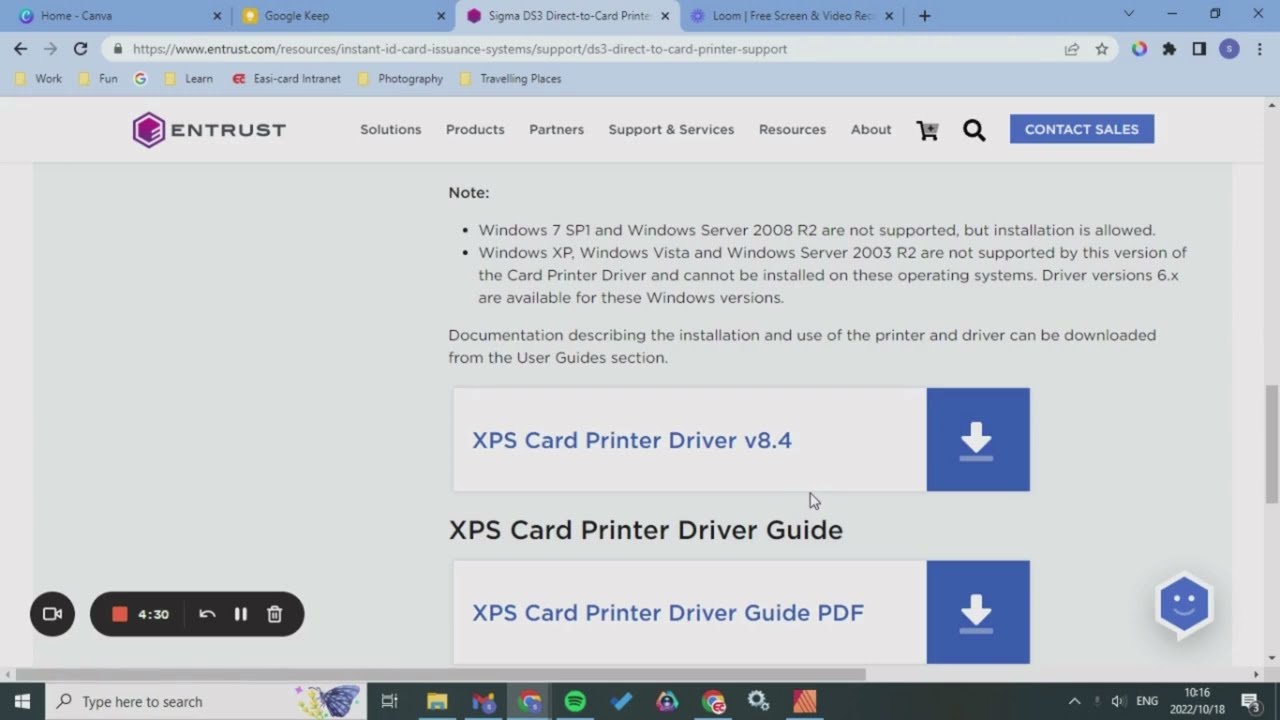 Driver & installation issues Entrust range