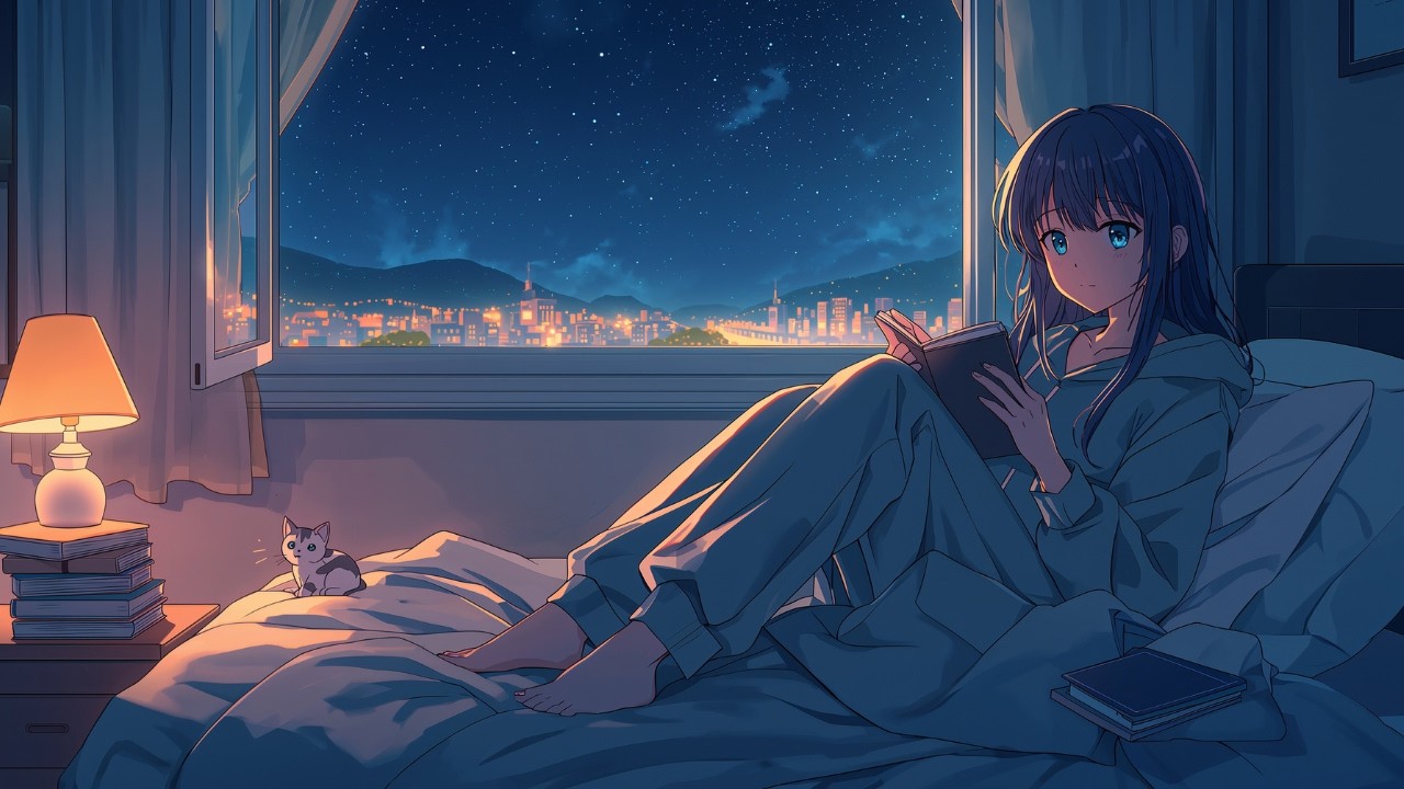 Quiet Reading Night 🌙 Lo Fi Study by the Window • Relax • Sleep 1h36min