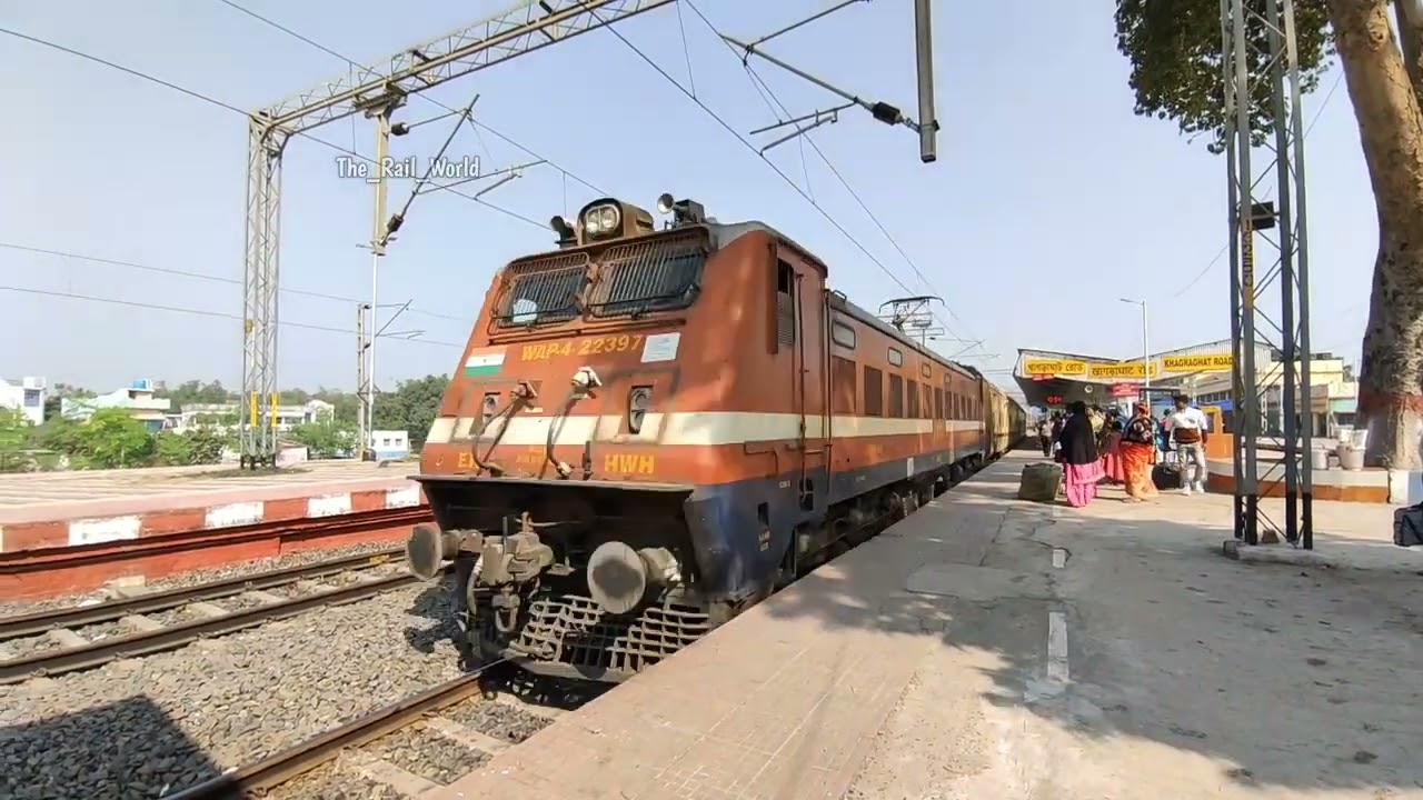 Arrival of WAP-4 Malda-Howrah Intercity Express at Khagraghat Road - Indian Railways