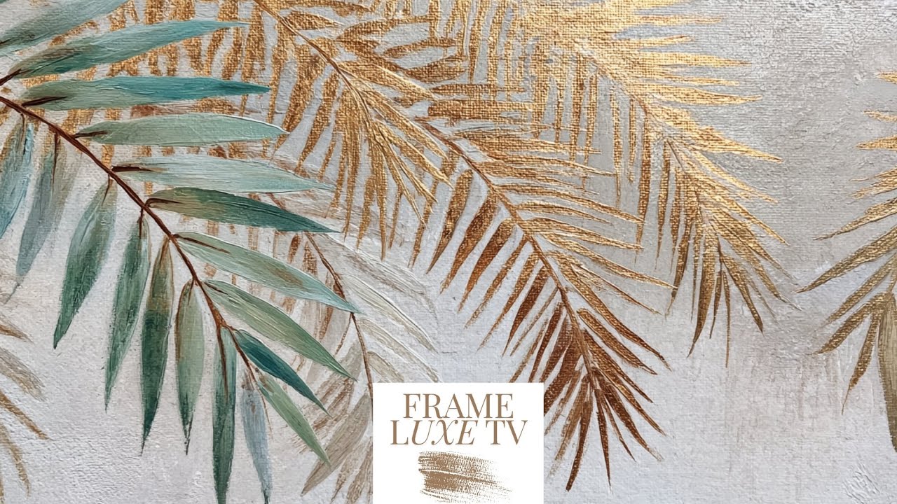 Botanical Art for TV Neutral Palm Leaf Boho Wall Art in Gold and Sage | 4K Luxury Frame TV Art
