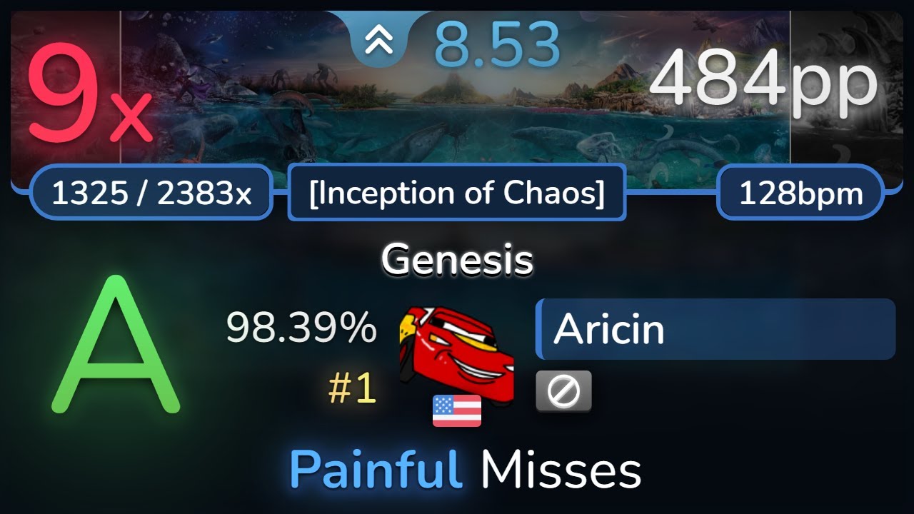 8.5⭐ Aricin | Devin Townsend - Genesis [Inception of Chaos] 98.39% (#1 484pp 9❌) - osu!