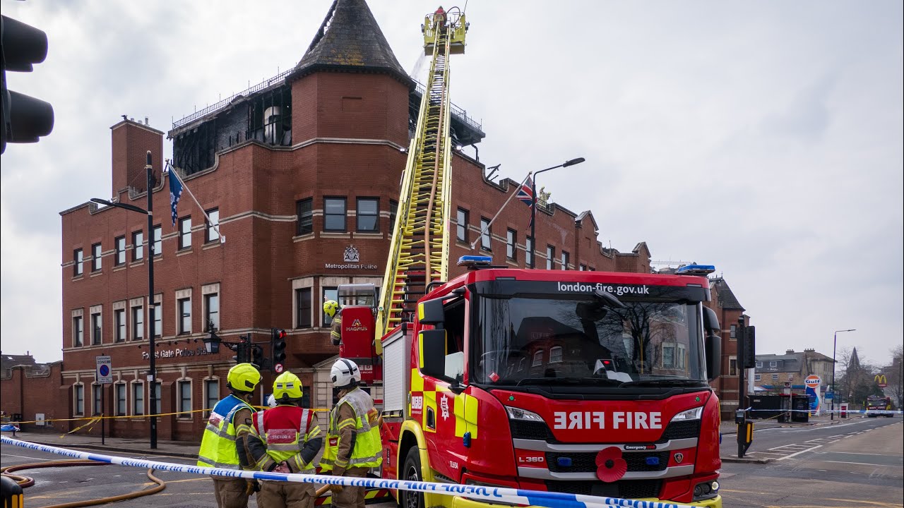 7/3/24 30 Fire Engines & 4 TLs attendance-Forest Gate Police Station E7 Fire🔥Damping Down Operation