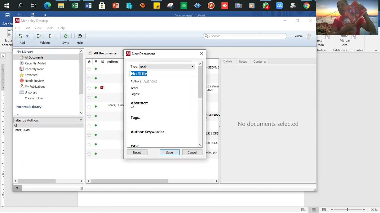 Agregar referencia manual de un libro en Word con Mendeley