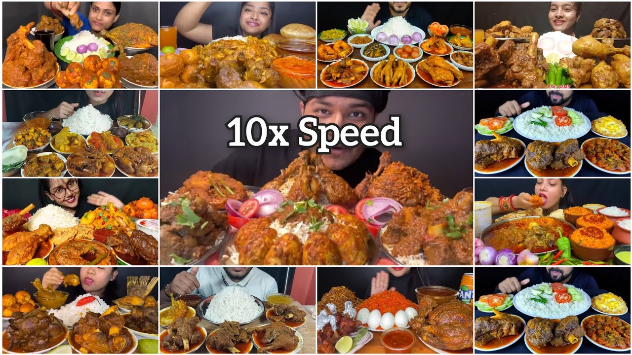 ASMR Eating Spicy Mutton Curry, Chicken Curry, Egg Curry & Chicken Liver Curry With Basmati Rice