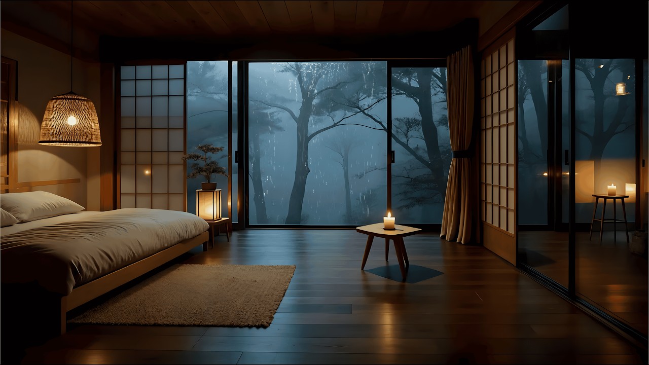 Soothing Piano with Rain in the Dark Night | Relaxing Sleep Music for Deep Calm and Peaceful Rest