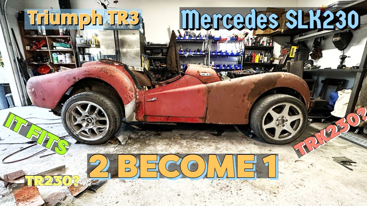 SLK to TR3 Body Swap Project| THE BIG DAY! Two Cars Become ONE! TR3 body fitted on SLK chassis!
