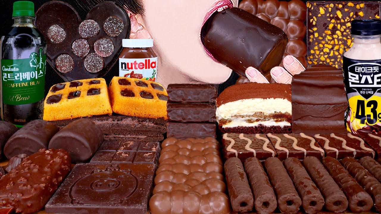 ASMR CHOCOLATE ICE CREAM MARSHMALLOW CAKE NUTELLA DESSERT MUKBANG 초콜릿 먹방 チョコレート 咀嚼音 EATING SOUNDS