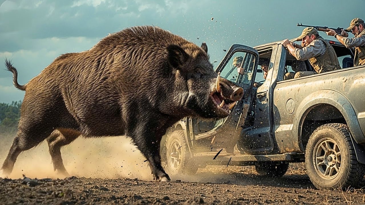 هجوم صادم من خنزير بري عملاق! 😱 الصيادون يُسقطونه في لحظة خاطفة 🎯