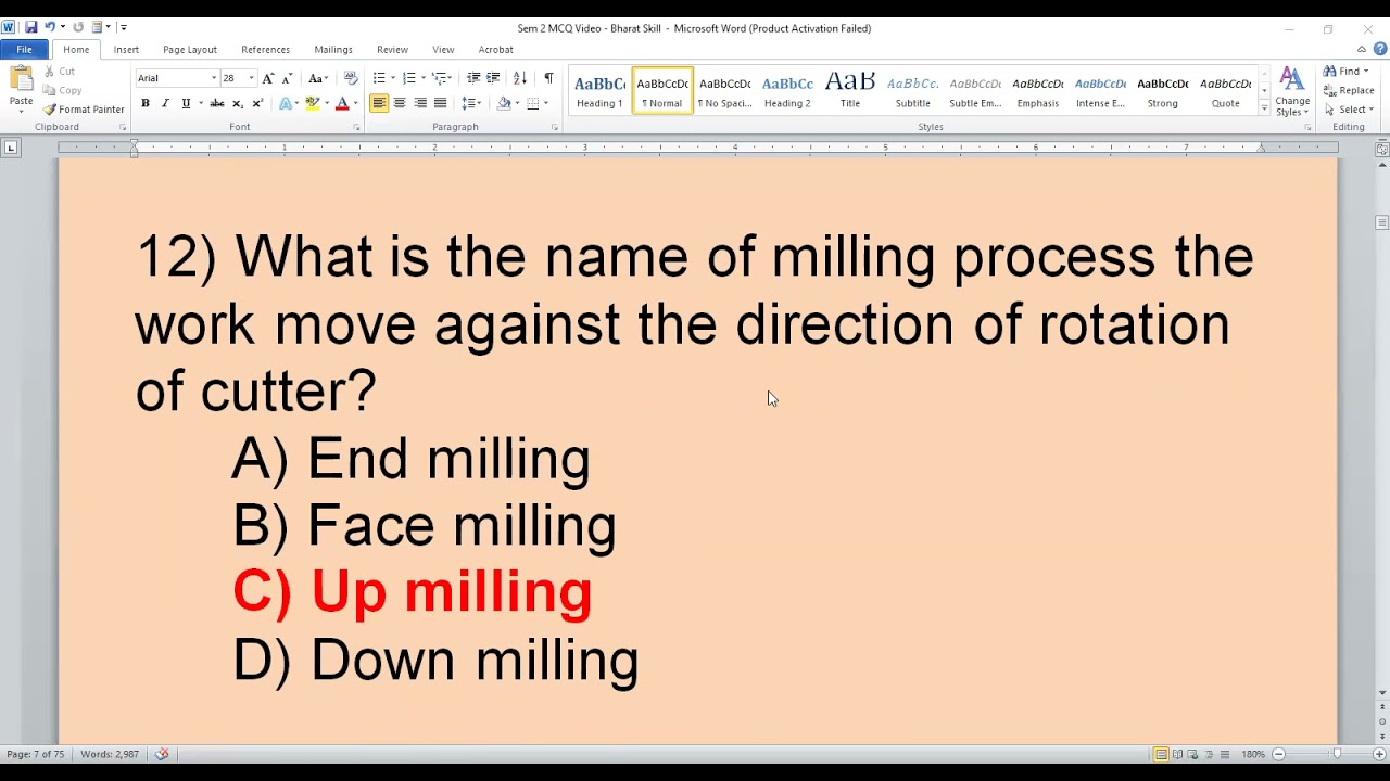 MCQ on Milling Machine Nimi- 1