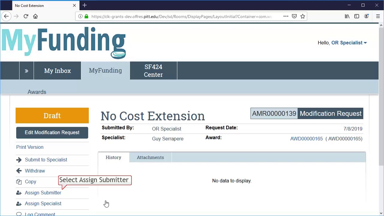 Requesting a No Cost Extension Modification