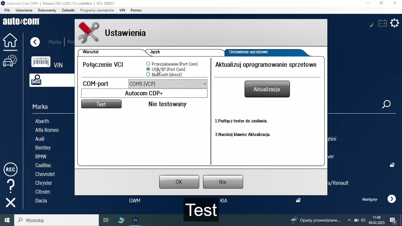 Autocom 2021.11 &ndash; Pierwsze uruchomienie, konfiguracja, zmiana języka i aktualizacja  | DS150E | CDP+