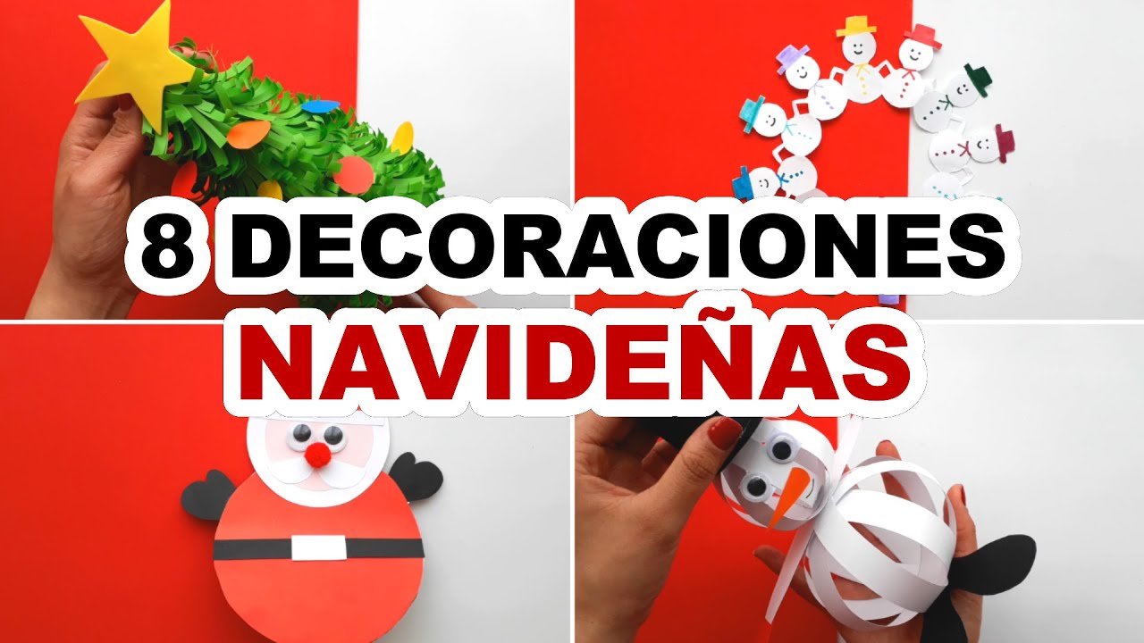 🎄8 DECORACIONES NAVIDEÑAS CON PAPEL MUY FÁCILES☃️ MANUALIDADES DE NAVIDAD