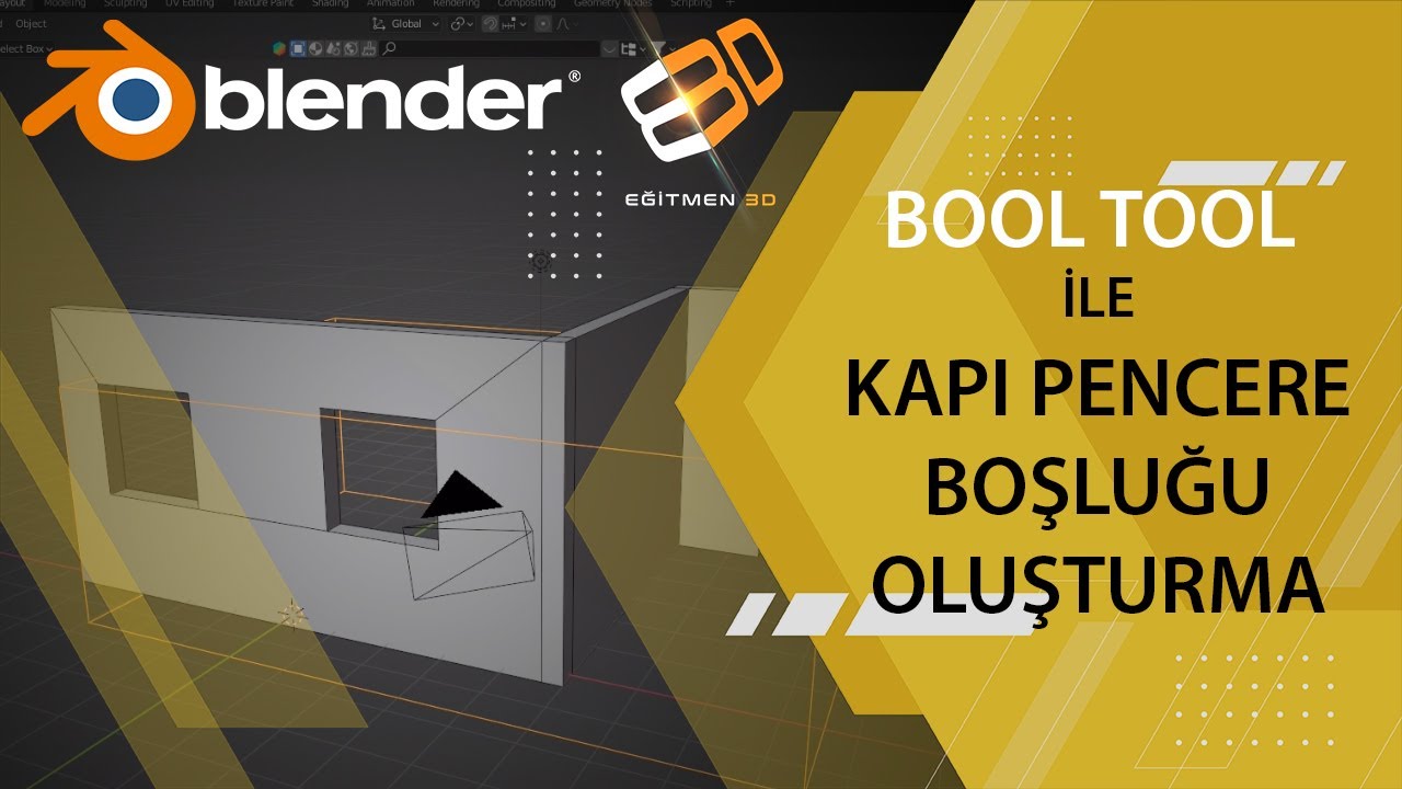 #blendertutorial #blender3d  Blender ile Boolean Kullanarak Boşluk Oluşturma