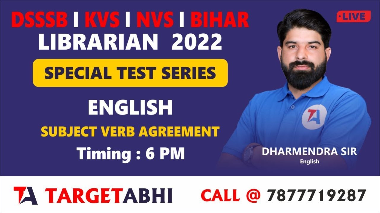 DSSSB LIBRARIAN I Subject Verb Agreement | ENGLISH | Target Abhi