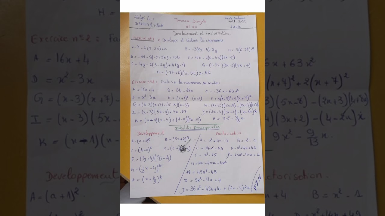 Exercice d'application Calcul litt&eacute;ral ##developpement .##factorisation .##identite remarquables#