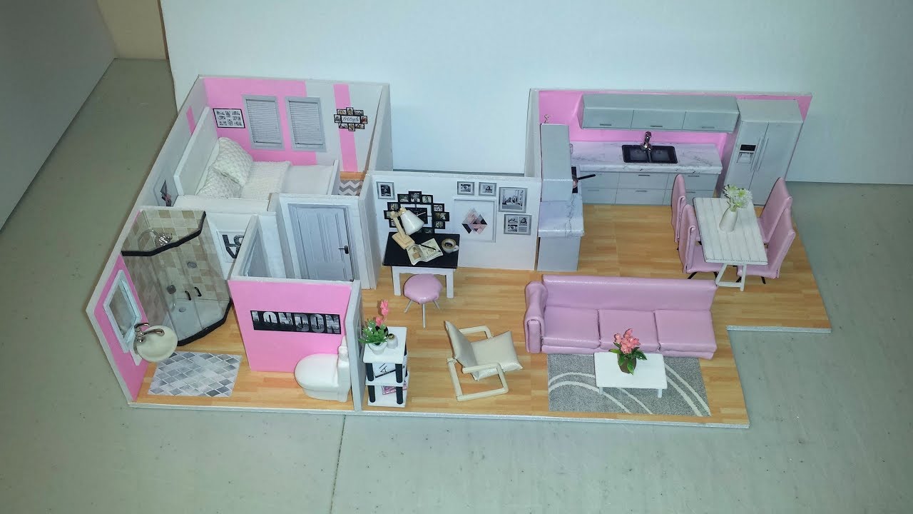 DIY Miniature Light Pink Dollhouse