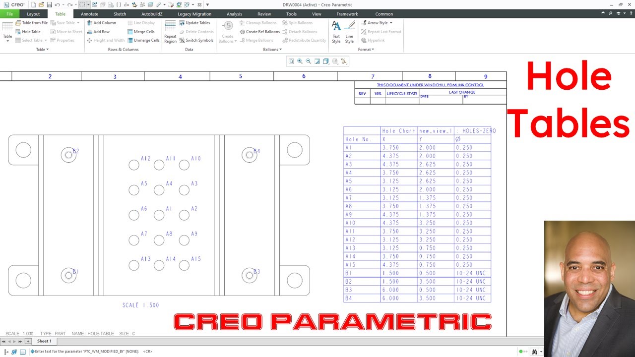 Creo Parametric — Чертежи | Таблицы отверстий