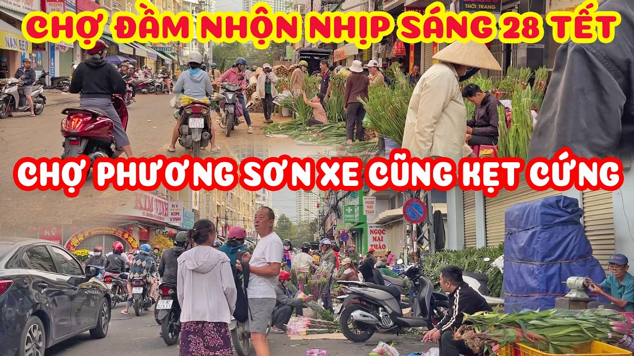 CHỢ ĐẦM NHỘN  NHỊP SÁNG 28 TẾT - CON ĐƯỜNG PHAN BỘI CHÂU THÀNH CHỢ HOA