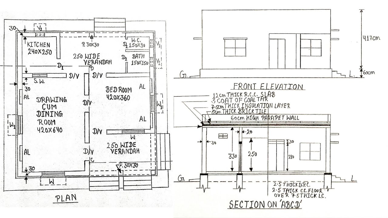 Building Drawing | Building Plan | Front Elevation | Sectional Elevation
