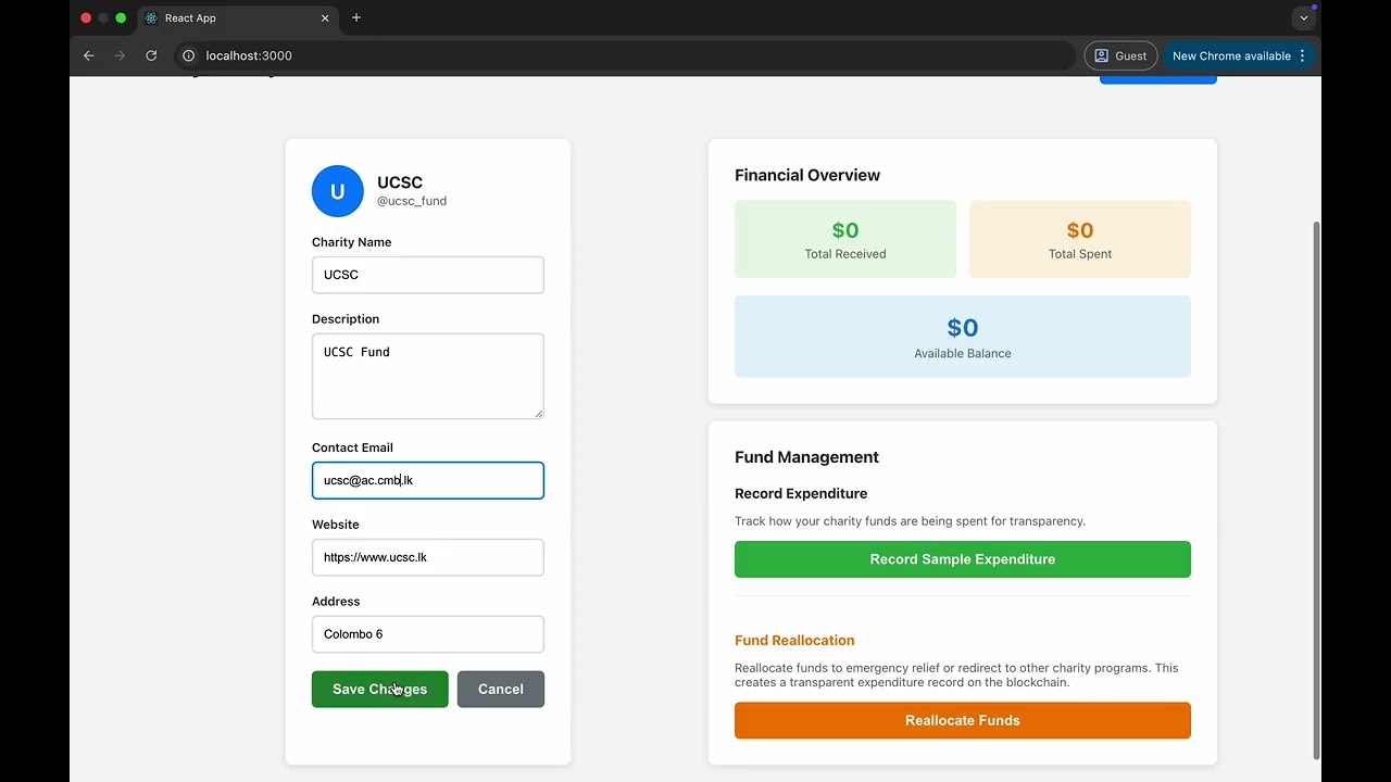 Transparent Charity Blockchain Platform (Team API4)