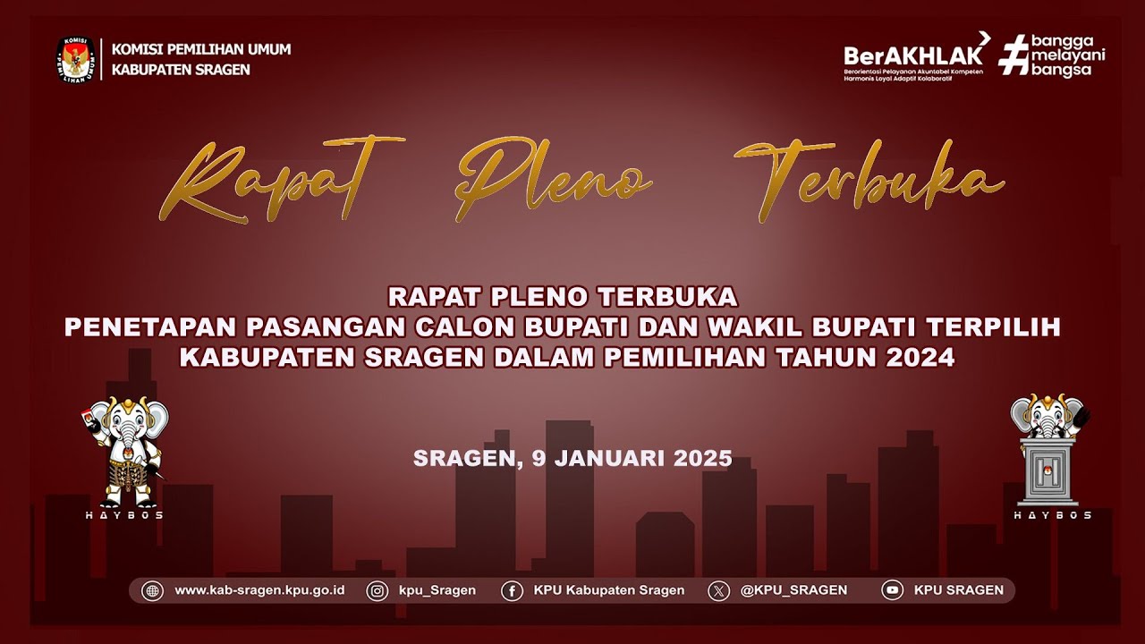 RAPAT PLENO TERBUKA PENETAPAN PASLON  BUPATI DAN WAKIL BUPATI TERPILIH DALAM PEMILIHAN  TAHUN 2024
