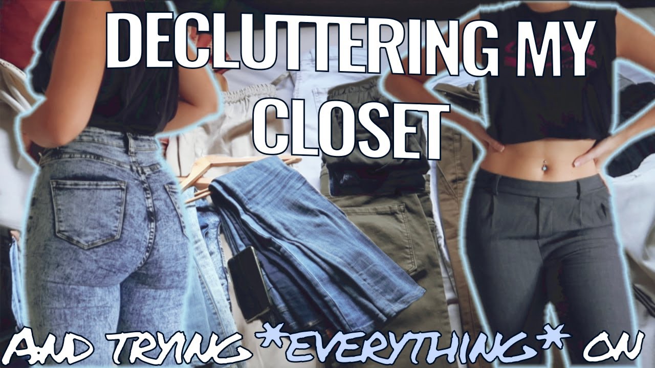 DECLUTTERING MY CLOSET AND TRYING EVERYTHING ON || The struggle is REAL! Part 1 Jeans & Pants