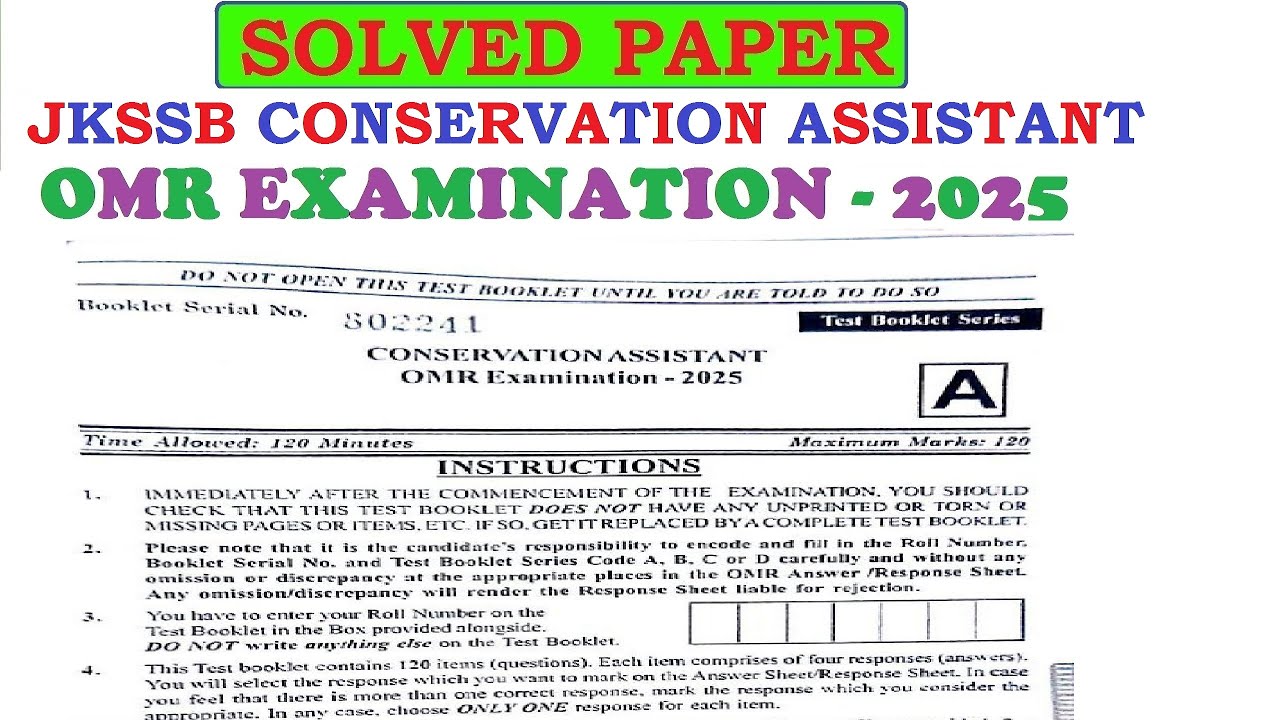 FULLY SOLVED PAPER OF JKSSB CONSERVATION ASSISTANT 2025 WITH ANSWER KEY EXAM CONDUCTED ON 02 FEB 25