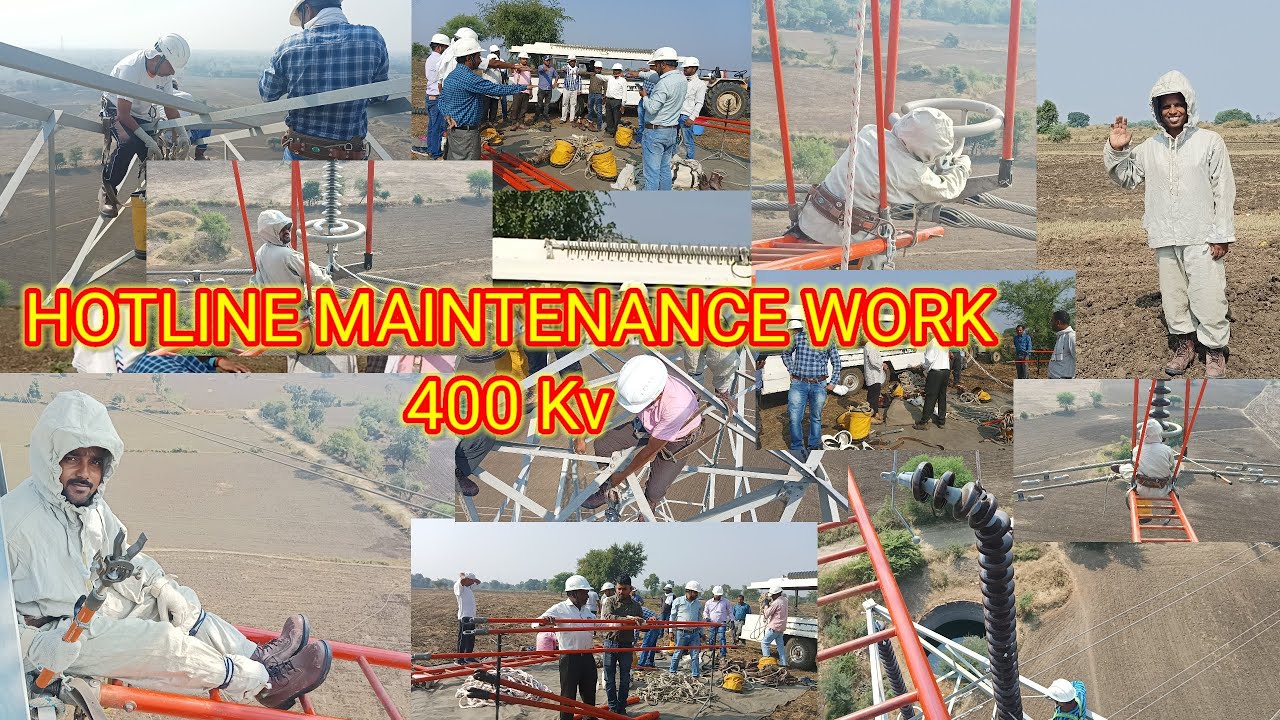 Hotline maintenance work 400 kv , high tension line bare hand## Hotline work.
