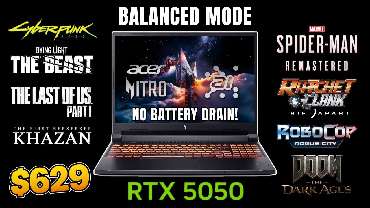 Acer Nitro V16 AI (RTX 5050) | Тестирование 10 современных игр в сбалансированном режиме!