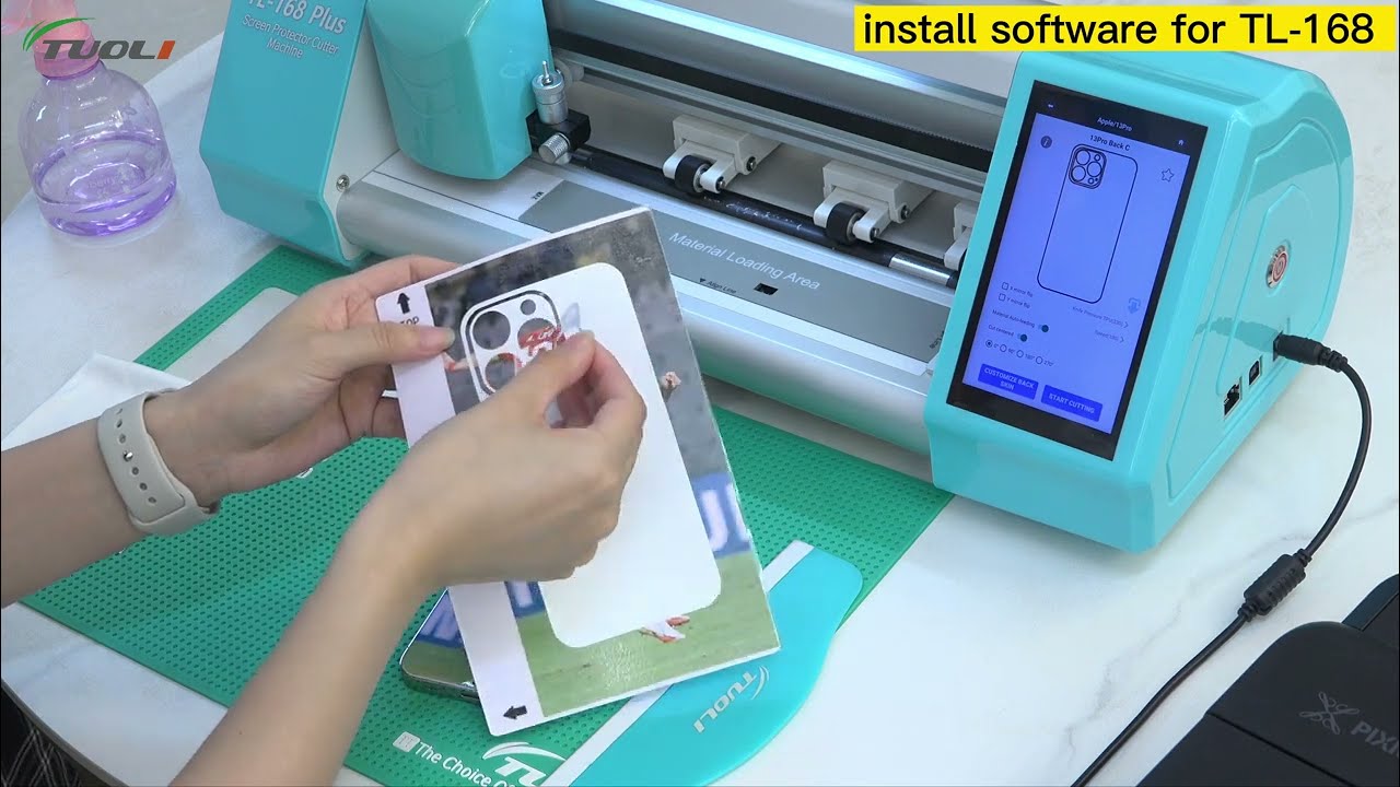 TL168 TL168Plus printing software install steps and DIY mobile back protector process