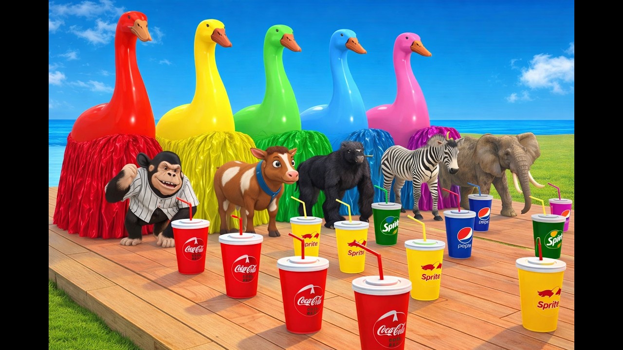 Long Slide Game with Cow Elephant Gorilla Hippopotamus Tiger | 3d Animal Game | Funny 3d Animals