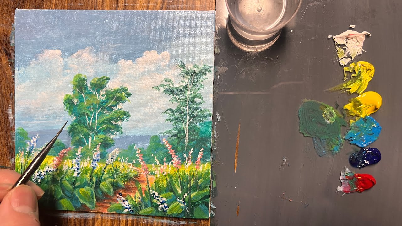 Learnt to paint acrylic landscape step by step/ easy and simple for beginners 