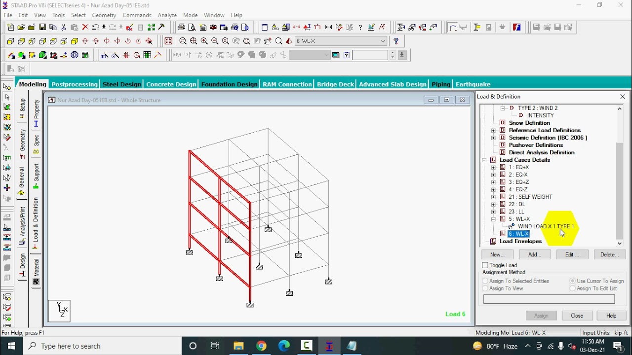 StaadPro Day-05: 05 Wind Load Imposing and Run Analysis