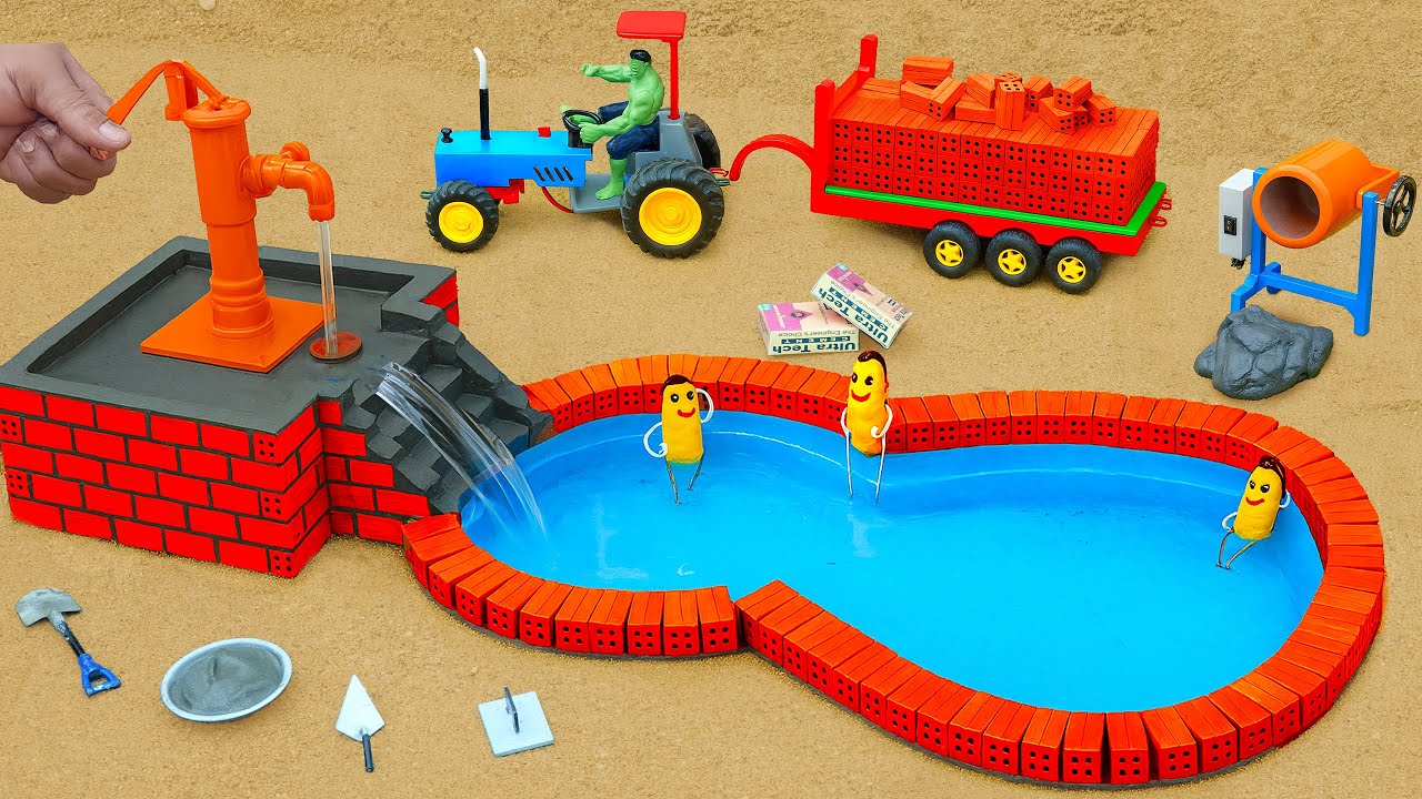 DIY Tractor Builds & Destroys Brick Swimming Pool | Science Project with Ghostly Hand