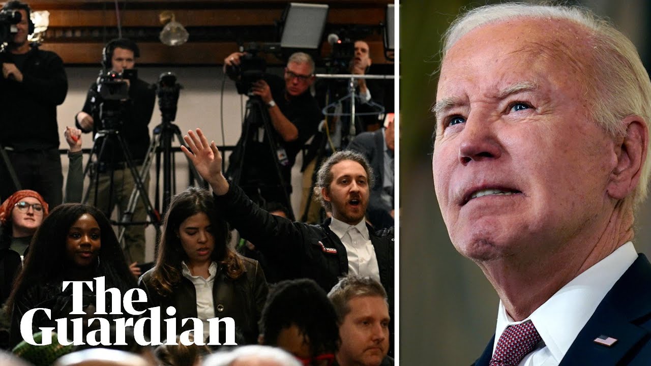 ‘Ceasefire now’: pro-Palestine protesters interrupt Joe Biden’s speech in Charleston
