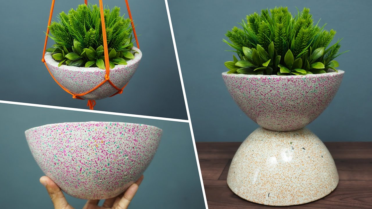 Easy cement pottery making | Ceramic finish cement planter | Cement tree pot making