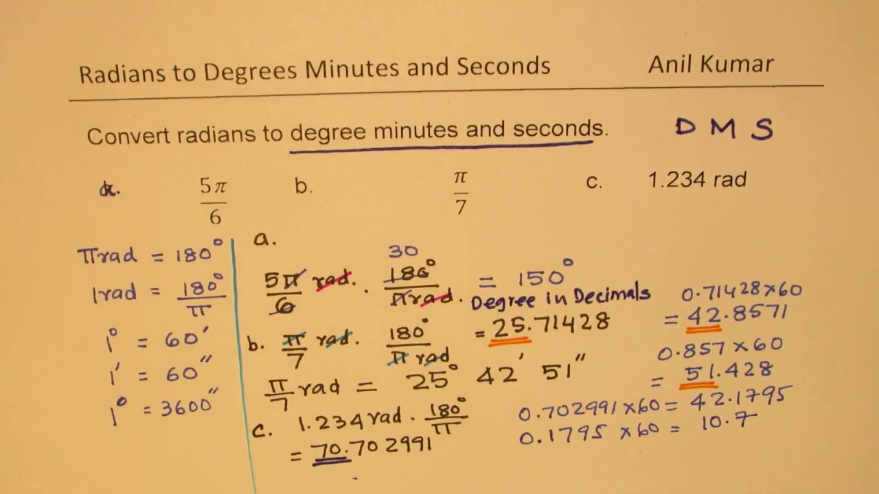 How to convert from Radians to Degrees Minutes Seconds DMS