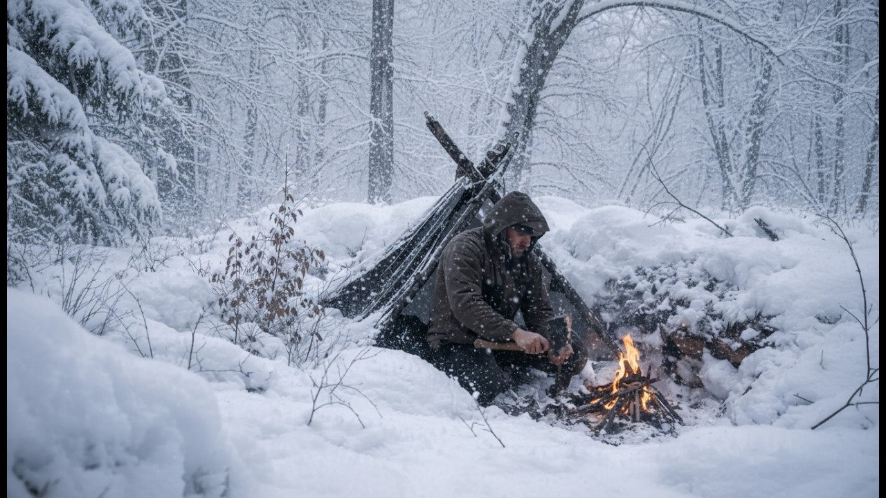 24 Hours Solo Camping in Heavy Snowstorm